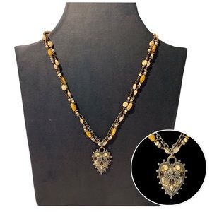 Boho Necklace with Heart Shaped Pendant 22” Long